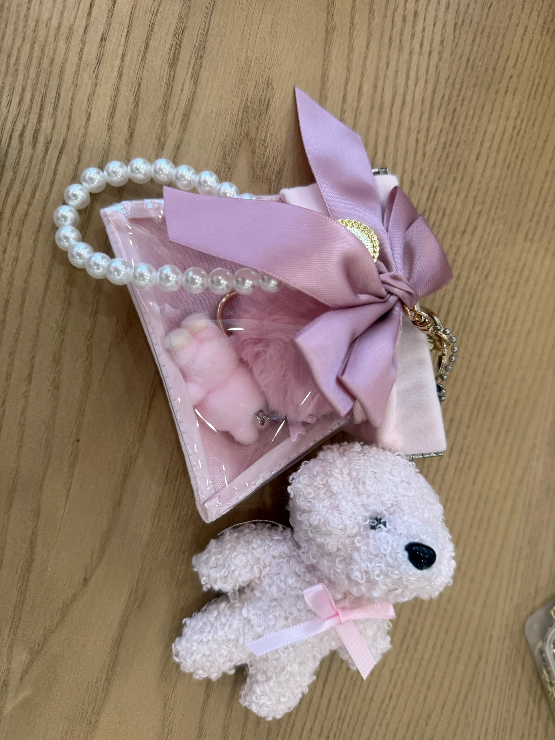 Sweet gift set featuring a small white plush teddy bear and a ribbon box